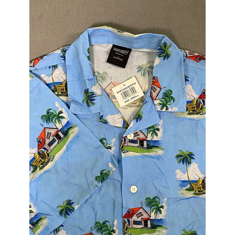 Dragon Ball Z Men's Small Short Sleeve Tropical Graphic Hawaiian Button up Shirt